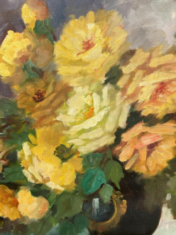 Vintage Danish Floral Oil Painting – Mid Century Scandinavian Still Life Art