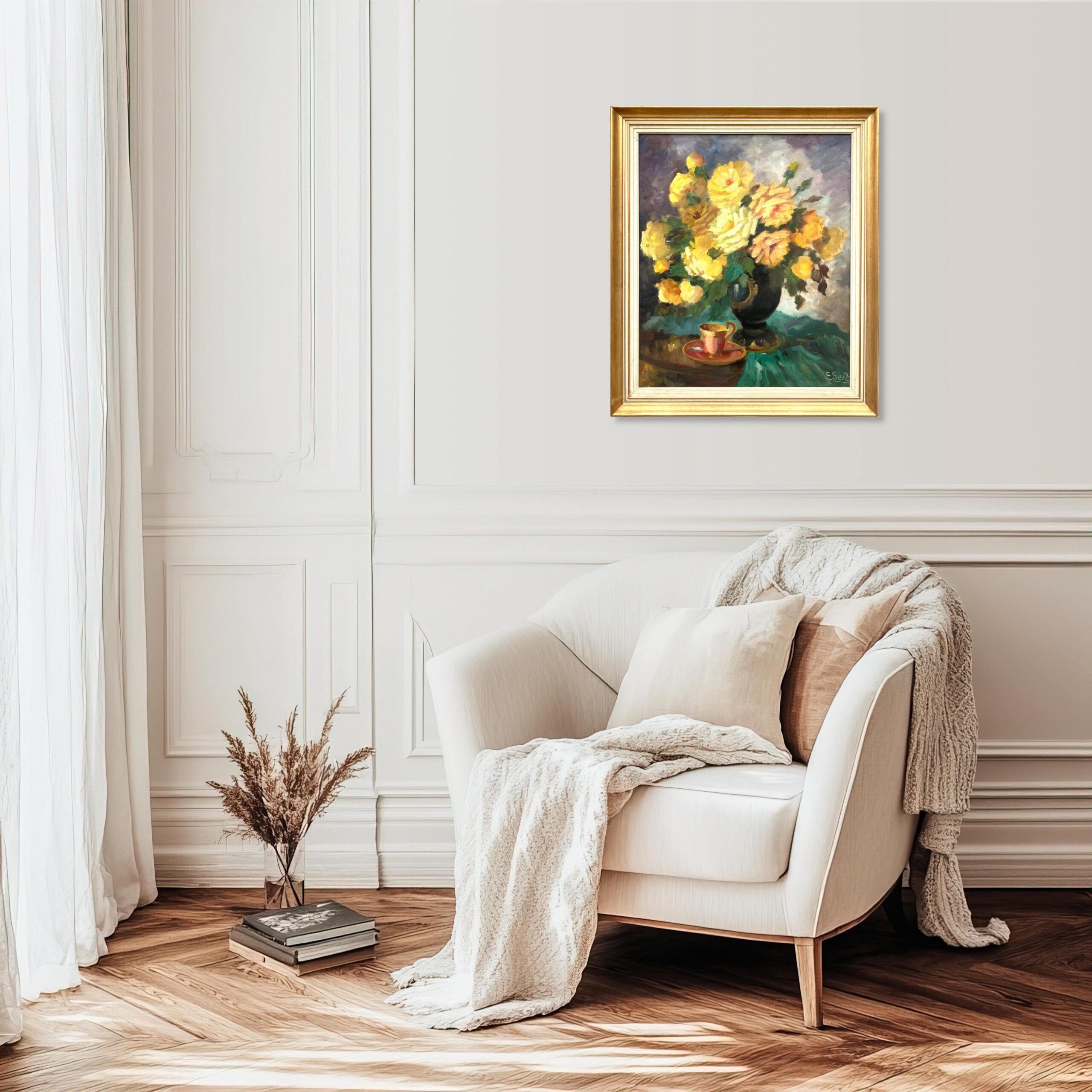 Vintage Danish Floral Oil Painting – Mid Century Scandinavian Still Life Art - Image 2