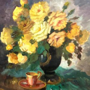 Vintage Danish Floral Oil Painting – Mid Century Scandinavian Still Life Art - Image 3