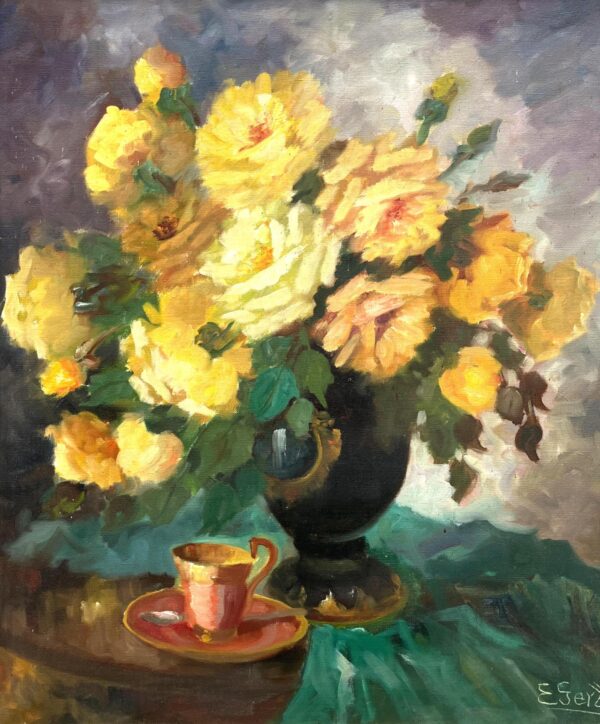 Vintage Danish Floral Oil Painting – Mid Century Scandinavian Still Life Art