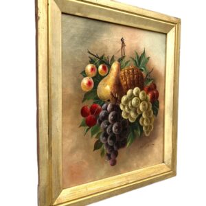 Antique European Fruit Still Life Oil Painting – Grapes, Pear, Cherries, Pineapple 1908 - Image 9
