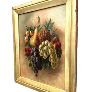 Antique European Fruit Still Life Oil Painting – Grapes, Pear, Cherries, Pineapple 1908 - Image 10
