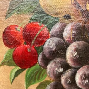 Antique European Fruit Still Life Oil Painting – Grapes, Pear, Cherries, Pineapple 1908 - Image 8