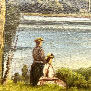 Antique European Lake Landscape Oil Painting – Romantic Village Scene 1894 - Image 7