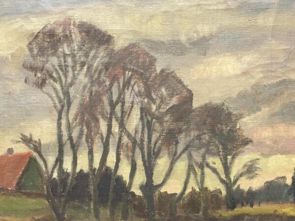 Swedish Landscape Painting, Vintage Oil Art, Scandinavian Farmhouse Decor