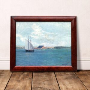 Coastal Seascape with Ship, Vintage Oil Painting, Scandinavian Coastal Decor - Image 2
