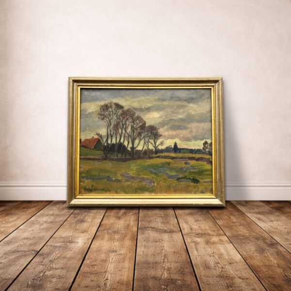 Swedish Landscape Painting, Vintage Oil Art, Scandinavian Farmhouse Decor
