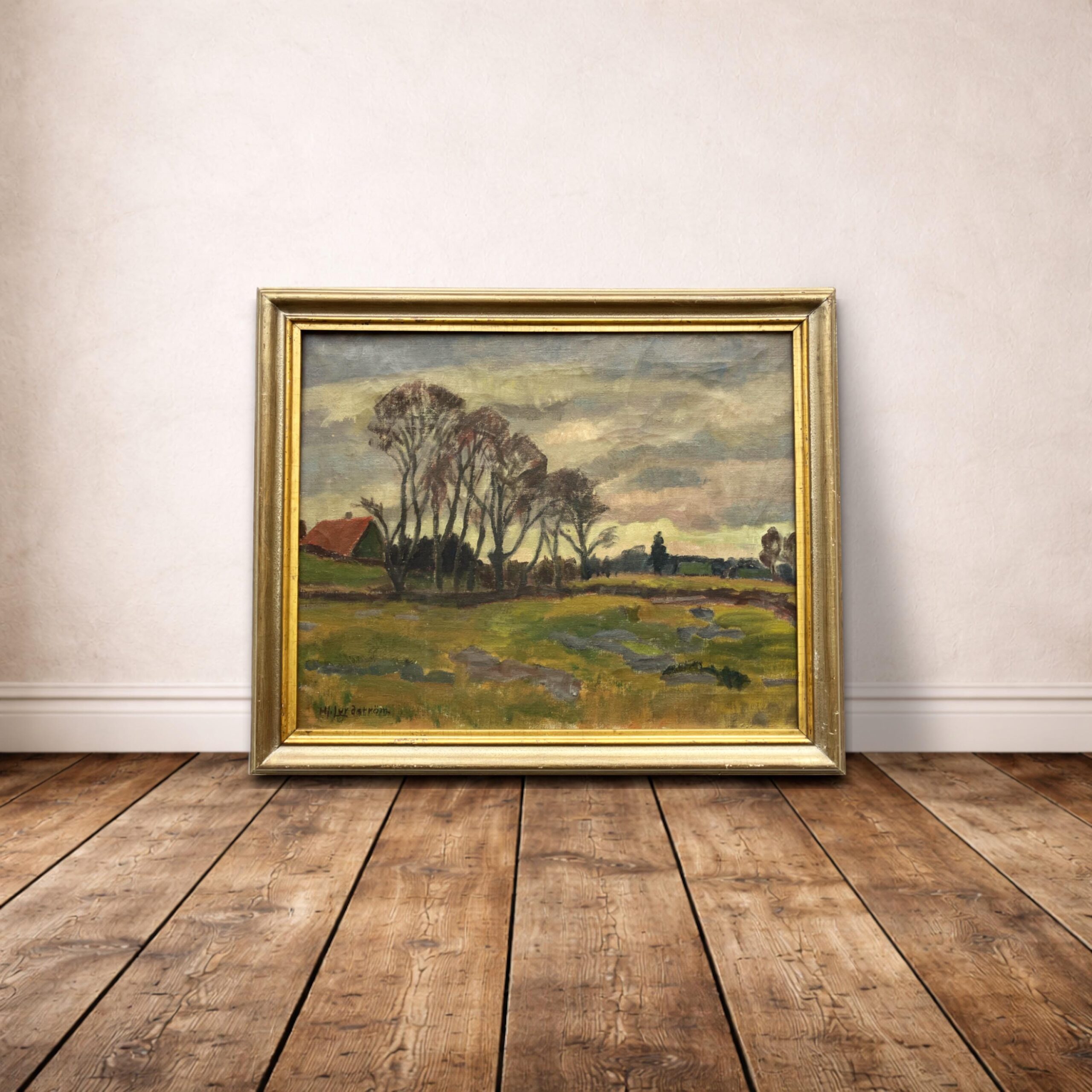 Swedish Landscape Painting, Vintage Oil Art, Scandinavian Farmhouse Decor - Image 2