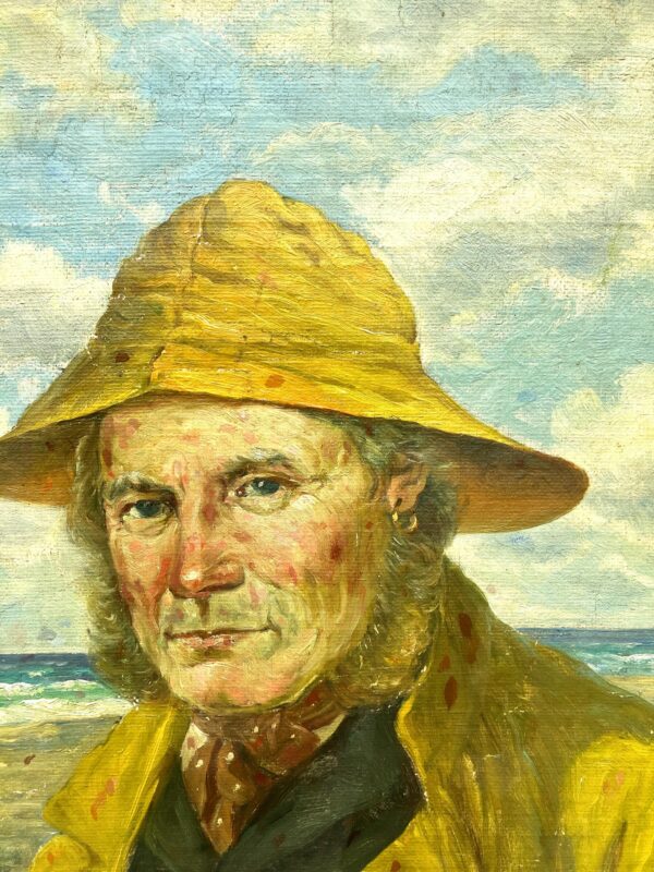 Danish Fisherman Painting, Antique Oil Painting, Coastal Decor
