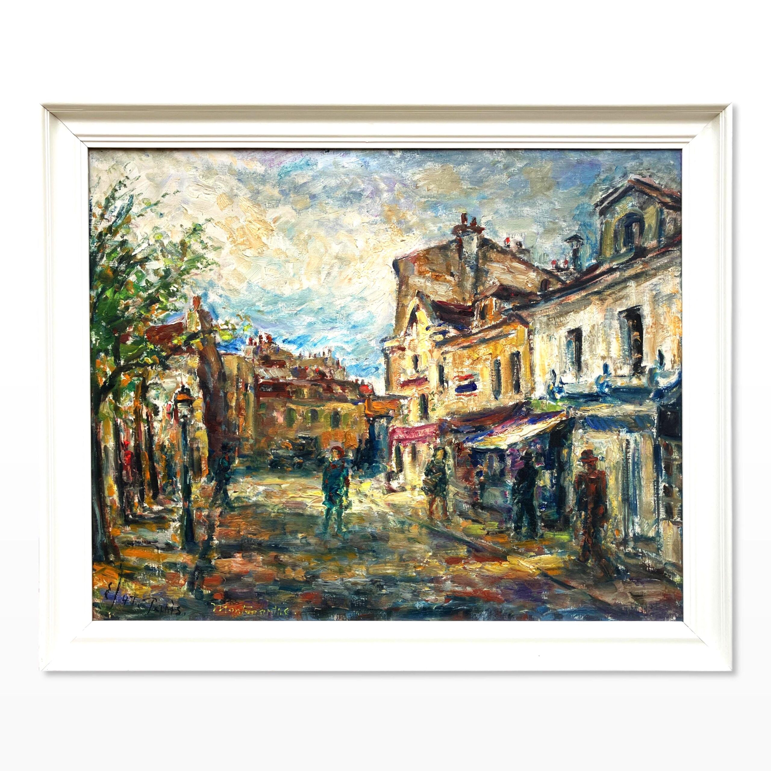 Montmartre Painting, Vintage Oil Painting, European Decor, Danish Artist Ejner Johansen - Image 1