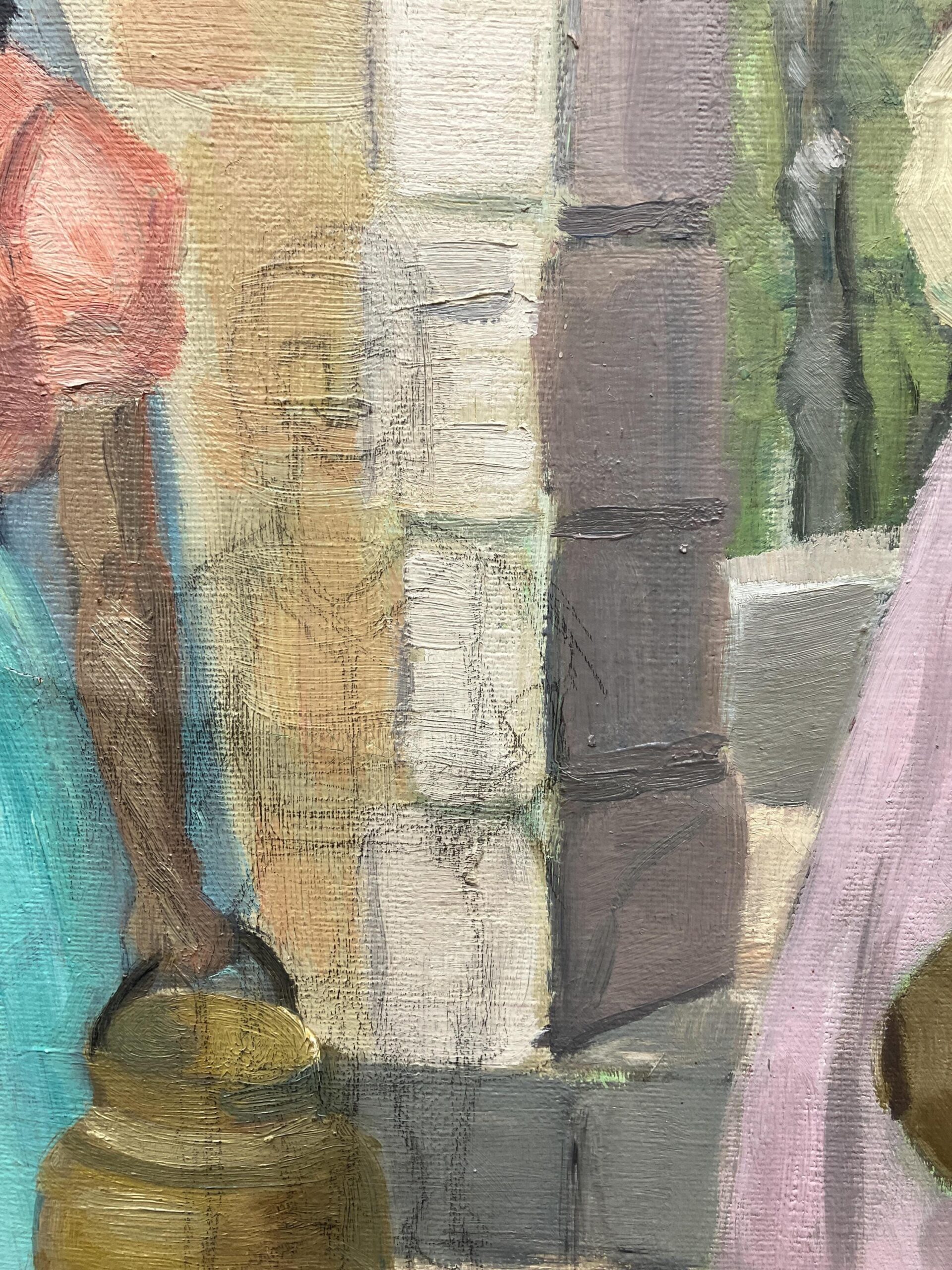 Mediterranean Village Scene with Women Carrying Water Jars Oil Painting, Vintage Scandinavian Wall - Image 7