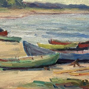 Scandinavian Beach Boats Oil Painting, Vintage Nordic Coastal Wall Art - Image 4