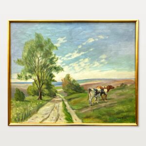 Cow Painting, Vintage Oil Painting, Danish Landscape, Farmhouse Decor