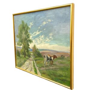 Cow Painting, Vintage Oil Painting, Danish Landscape, Farmhouse Decor - Image 5