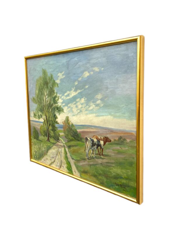 Cow Painting, Vintage Oil Painting, Danish Landscape, Farmhouse Decor