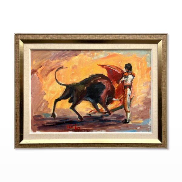 Spanish Bullfight Scene, Large Vintage Oil Painting, European Decor