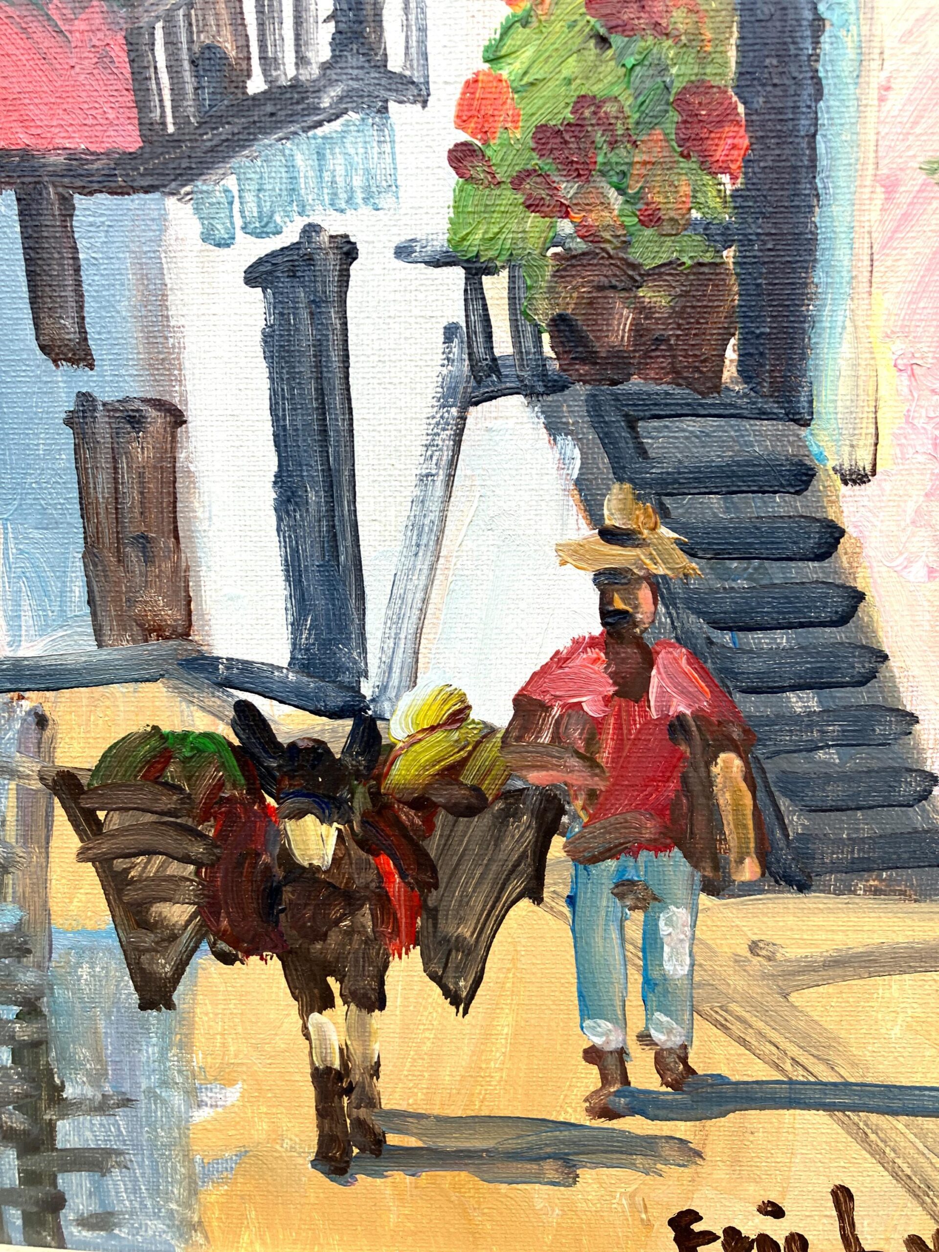 Mediterranean Village Painting, Vintage Oil Painting, European Decor - Image 6