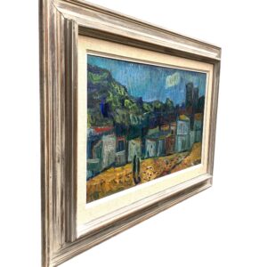Mediterranean Village Oil Painting, Large Vintage Scandinavian Wall Art - Image 5
