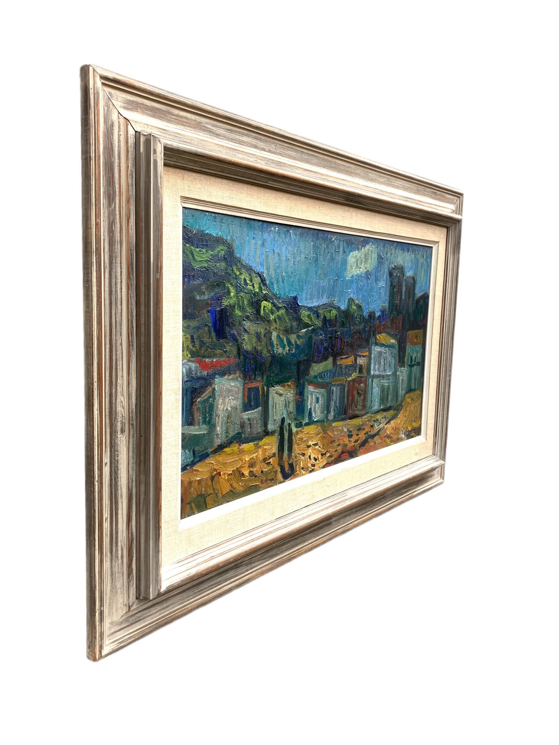 Mediterranean Village Oil Painting, Large Vintage Scandinavian Wall Art - Image 5