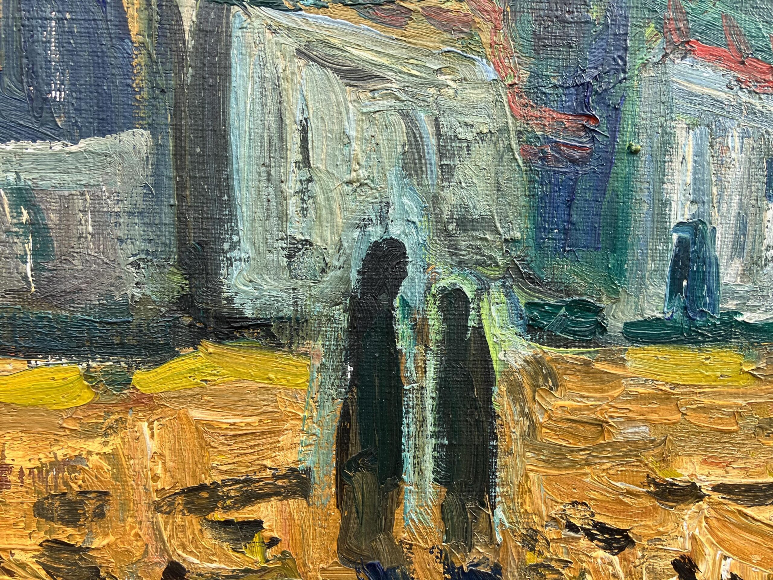 Mediterranean Village Oil Painting, Large Vintage Scandinavian Wall Art - Image 9