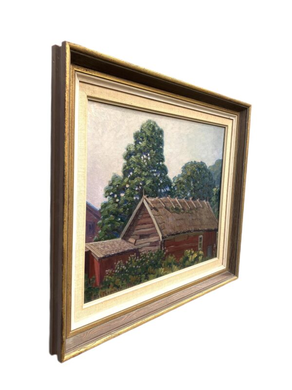 Swedish Farmhouse Landscape Painting, Helge Kemner Vintage Oil Painting, Scandinavian Decor