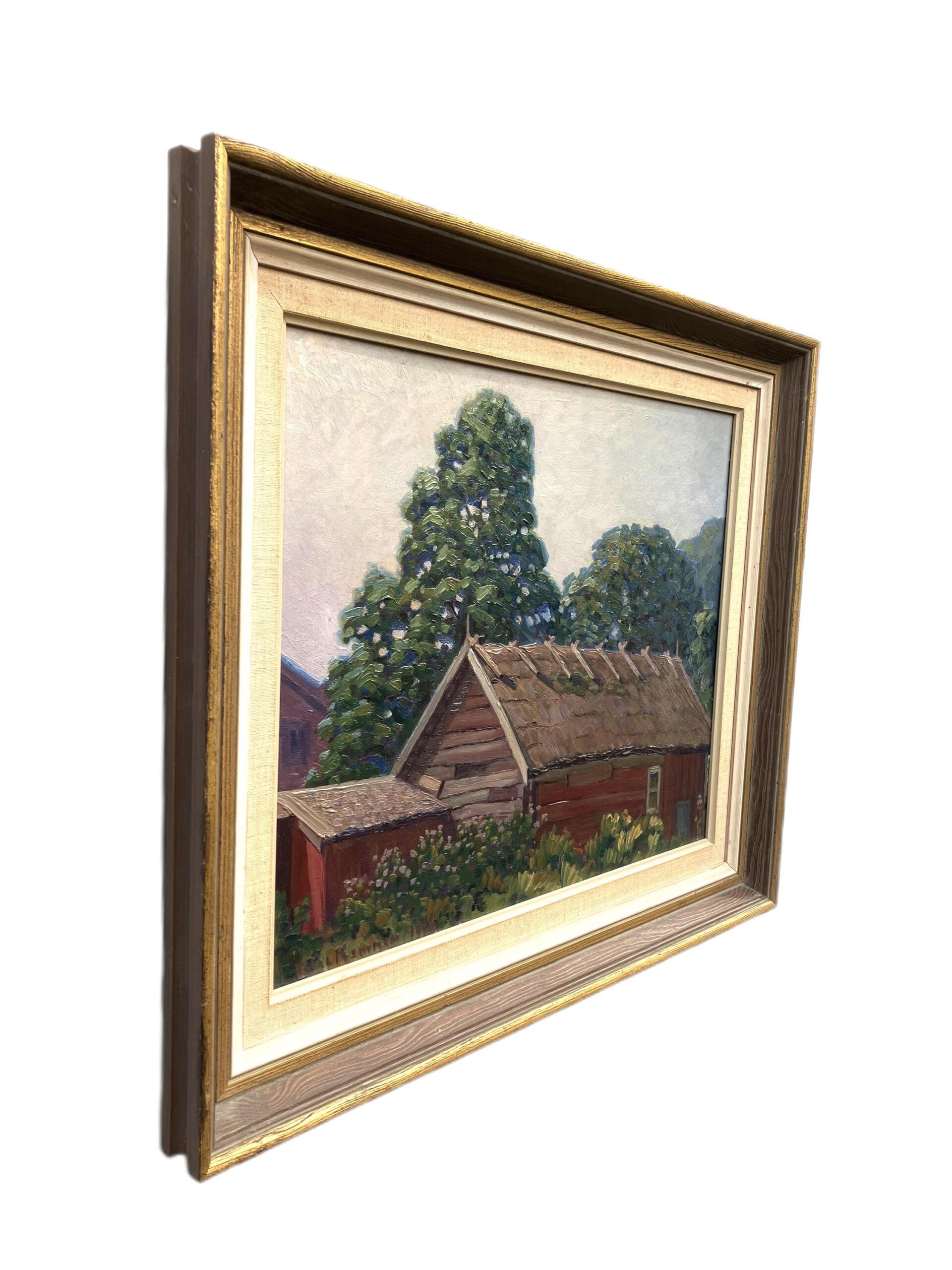 Swedish Farmhouse Landscape Painting, Helge Kemner Vintage Oil Painting, Scandinavian Decor - Image 6
