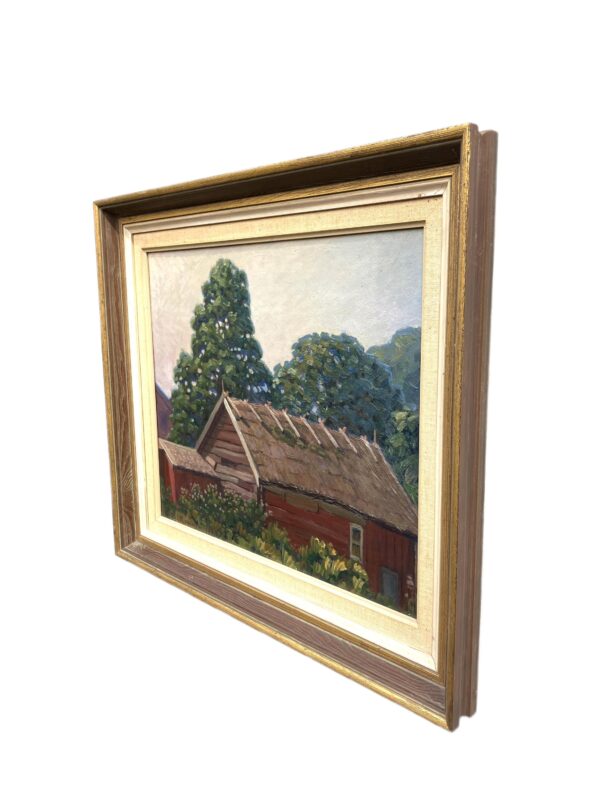 Swedish Farmhouse Landscape Painting, Helge Kemner Vintage Oil Painting, Scandinavian Decor