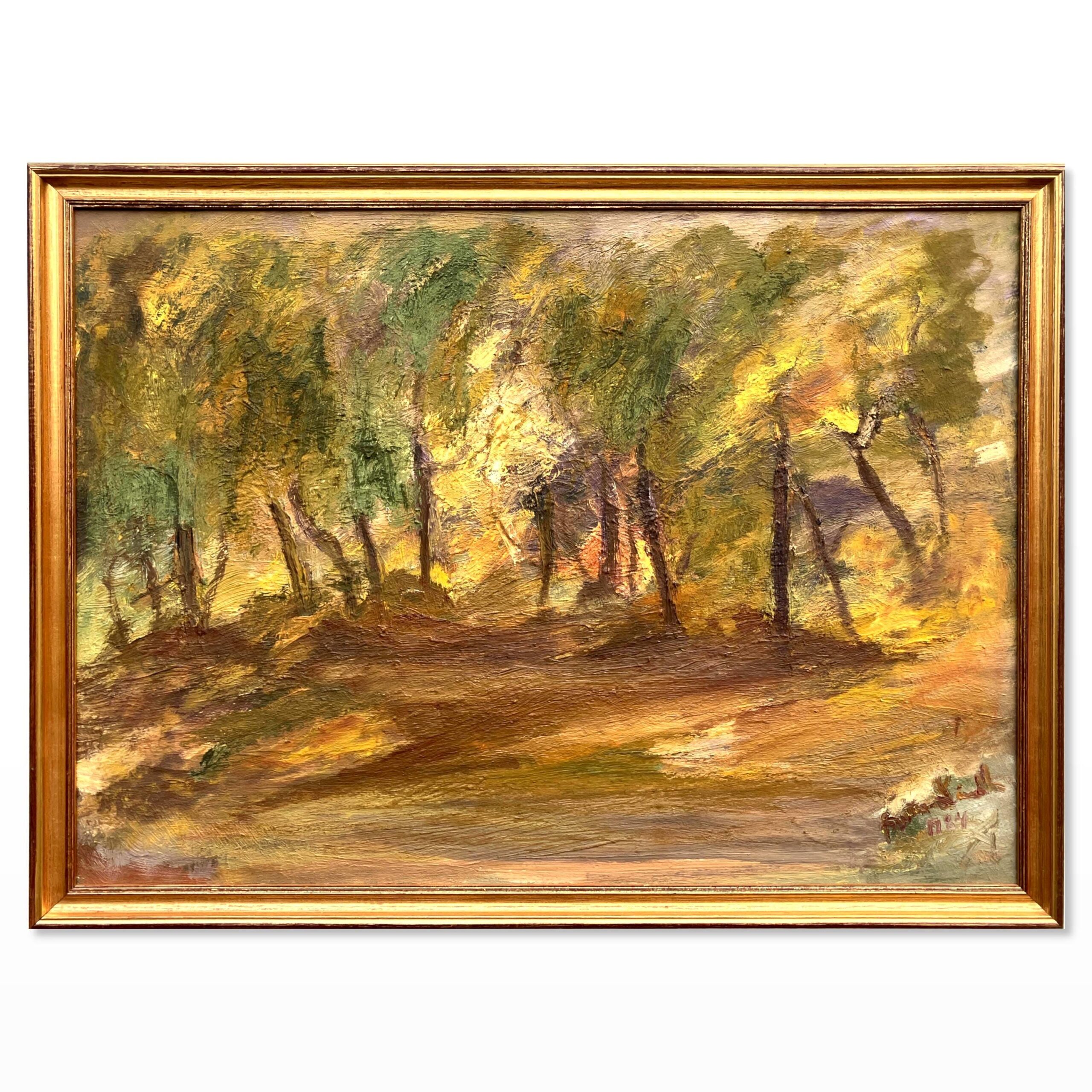 Vintage Scandinavian Woodland Landscape – Nordic Forest Oil Painting - Image 1