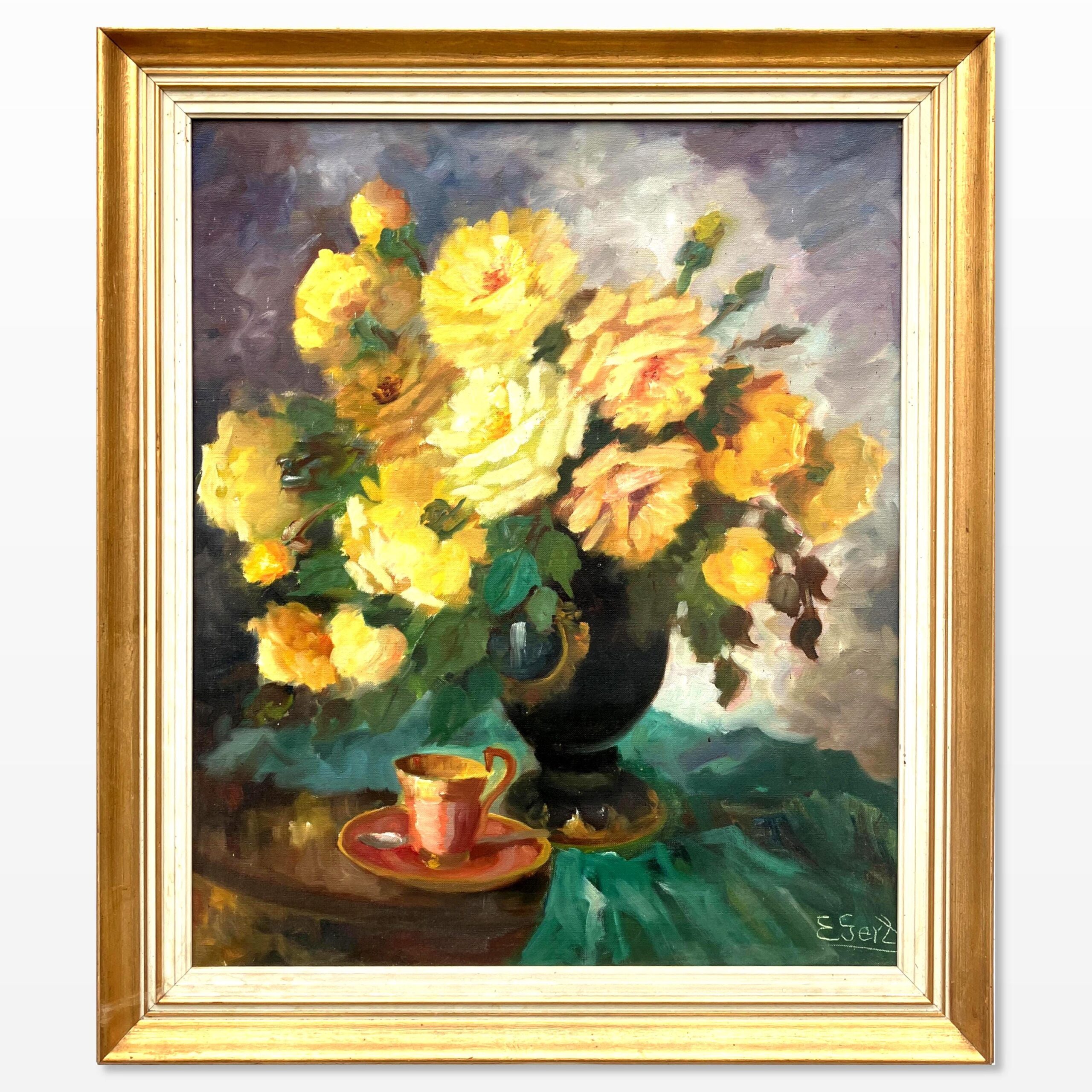 Vintage Danish Floral Oil Painting – Mid Century Scandinavian Still Life Art - Image 1