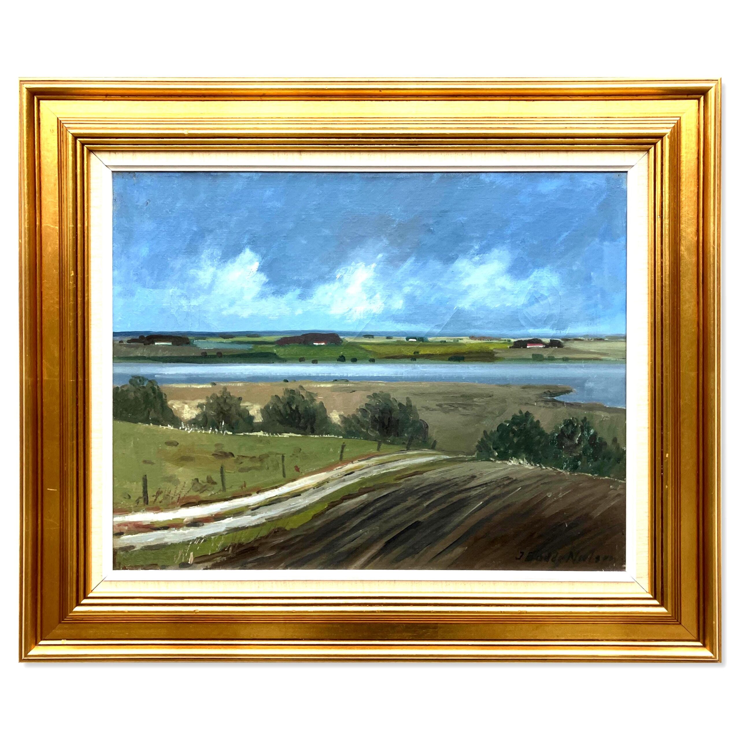Danish Landscape Oil Painting with Lake View, 1970s Scandinavian Wall Art - Image 1
