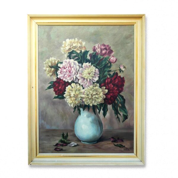 Vintage Floral Oil Painting on Canvas, Signed Still Life Artwork, 1950s