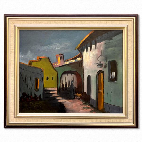 Framed Moroccan Street Scene Oil Painting by Hartvig Jarlhov - Mid-Century Expressionist Art