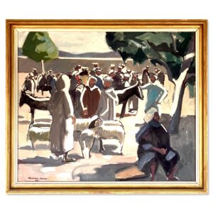 Large Moroccan Market Scene Oil Painting 1950s – Danish Figurative Art