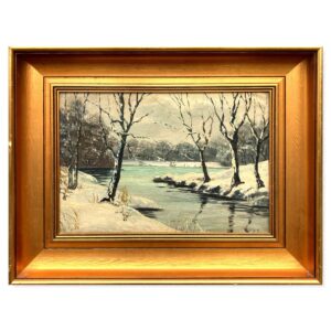 Antique Scandinavian Winter Landscape Oil Painting: Signed Original Wall Art