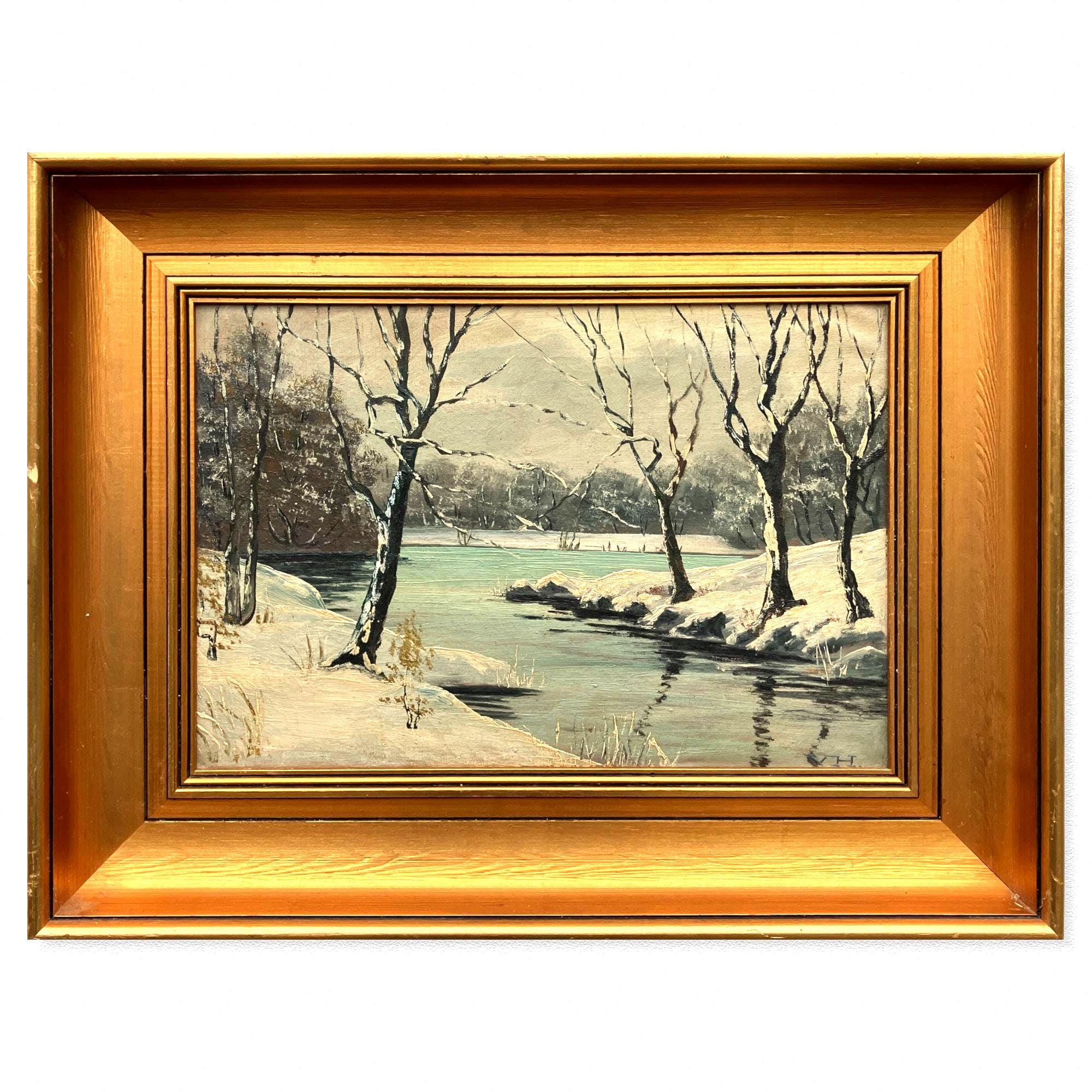 Antique Scandinavian Winter Landscape Oil Painting: Signed Original Wall Art - Image 1