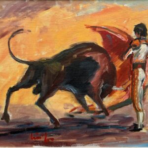 Spanish Bullfight Scene, Large Vintage Oil Painting, European Decor - Image 6