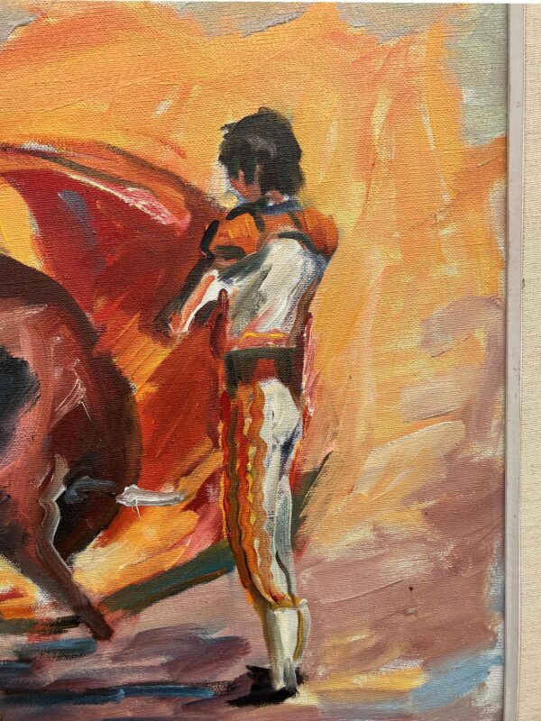 Spanish Bullfight Scene, Large Vintage Oil Painting, European Decor