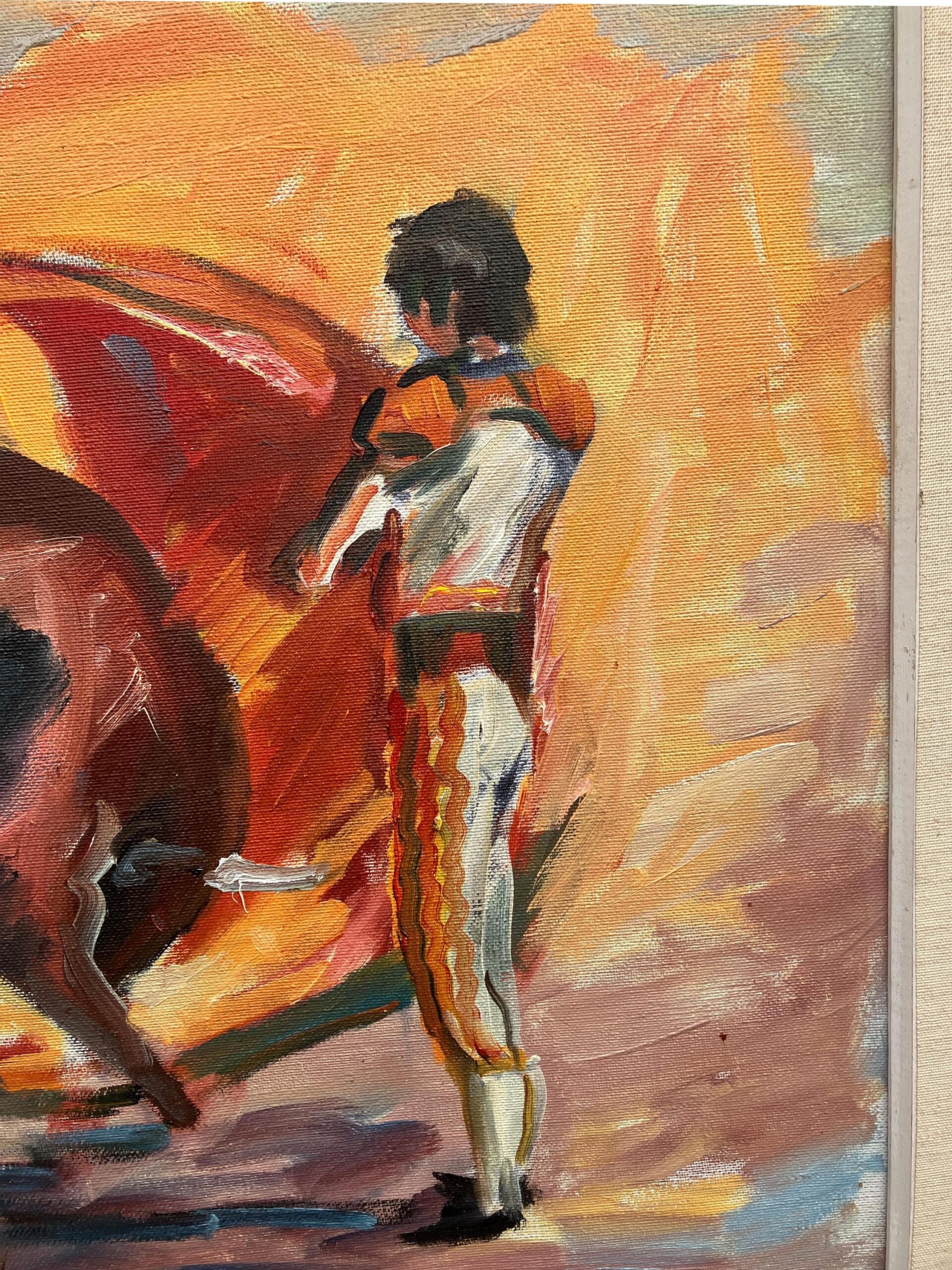 Spanish Bullfight Scene, Large Vintage Oil Painting, European Decor - Image 9