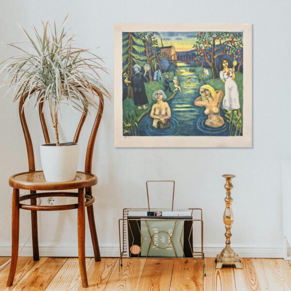 Large Figurative Bathing Scene, Jussi Taipaleenmäki, Signed Limited Edition Lithograph