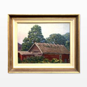 Swedish Farmhouse Landscape Painting, Helge Kemner Vintage Oil Painting, Scandinavian Decor - Image 1