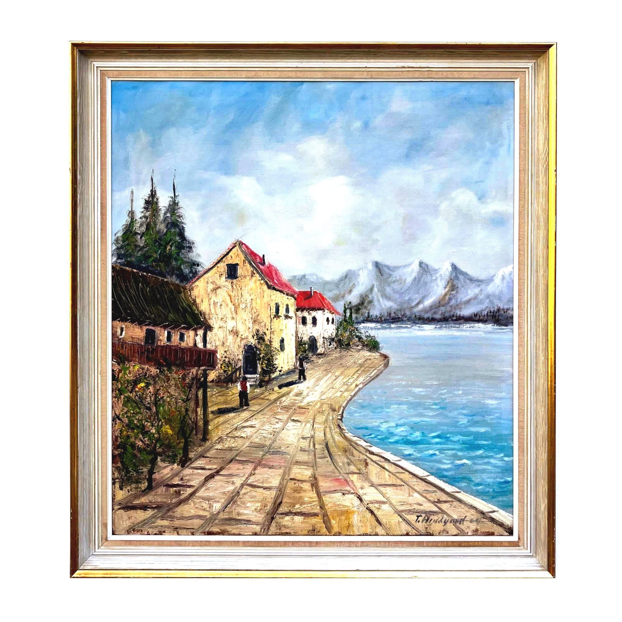 Vintage Oil Painting - Southern European village scene - original art - oil on canvas - signed - Image 1