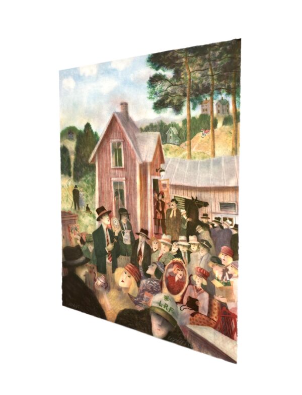 Large Flea Market Scene, Swedish art by Kjell Sundberg, Signed Lithograph Print