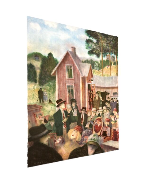 Large Flea Market Scene, Swedish art by Kjell Sundberg, Signed Lithograph Print