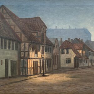 Original Danish Oil Painting, Street Scene at Dusk, Scandinavian Cityscape - Image 5