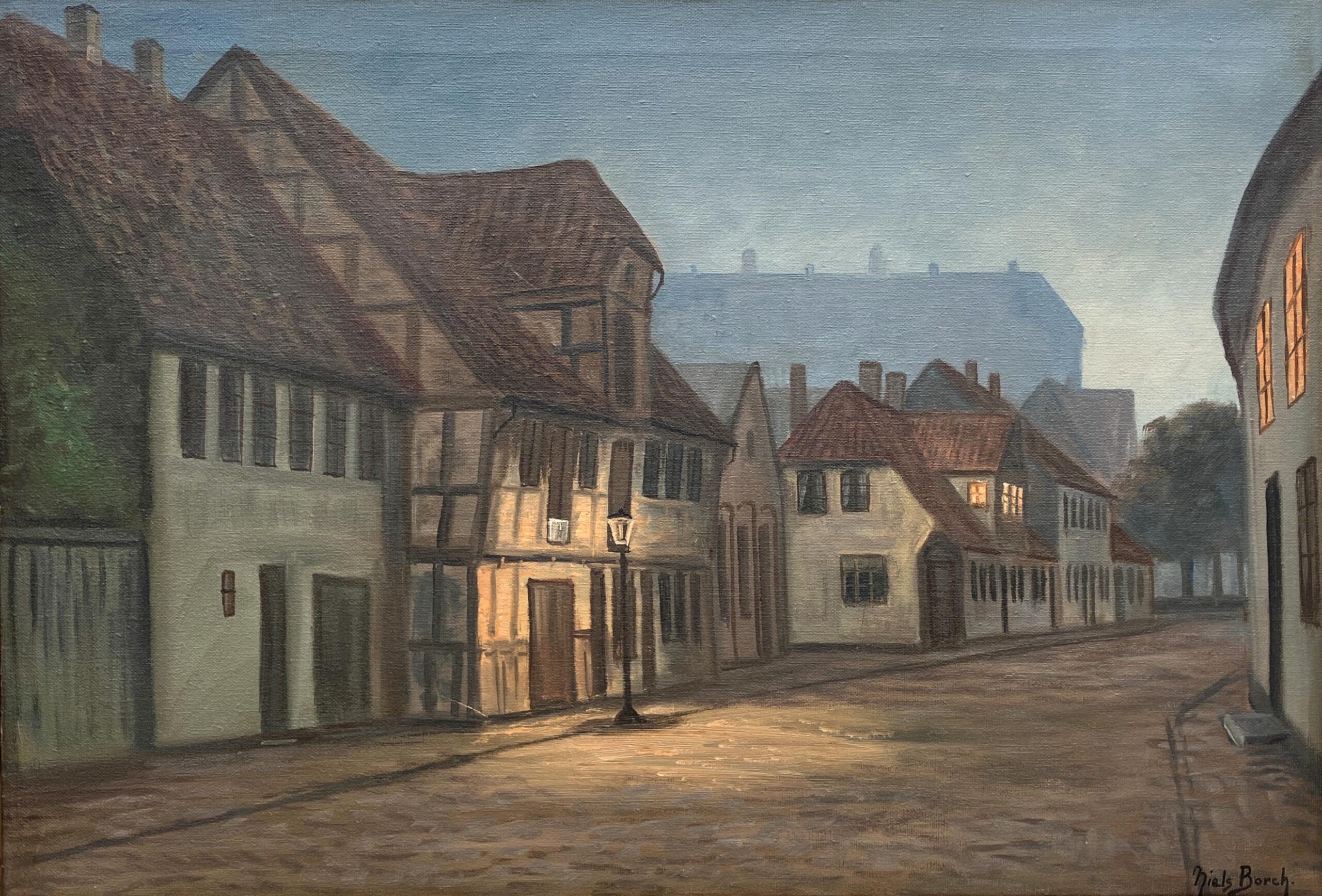 Original Danish Oil Painting, Street Scene at Dusk, Scandinavian Cityscape - Image 5