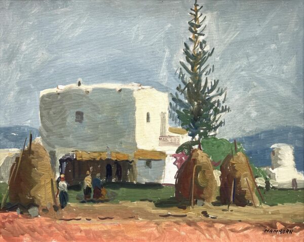 Mediterranean Village Scene, Swedish Vintage Oil Painting, European Decor, Axel Hamborn