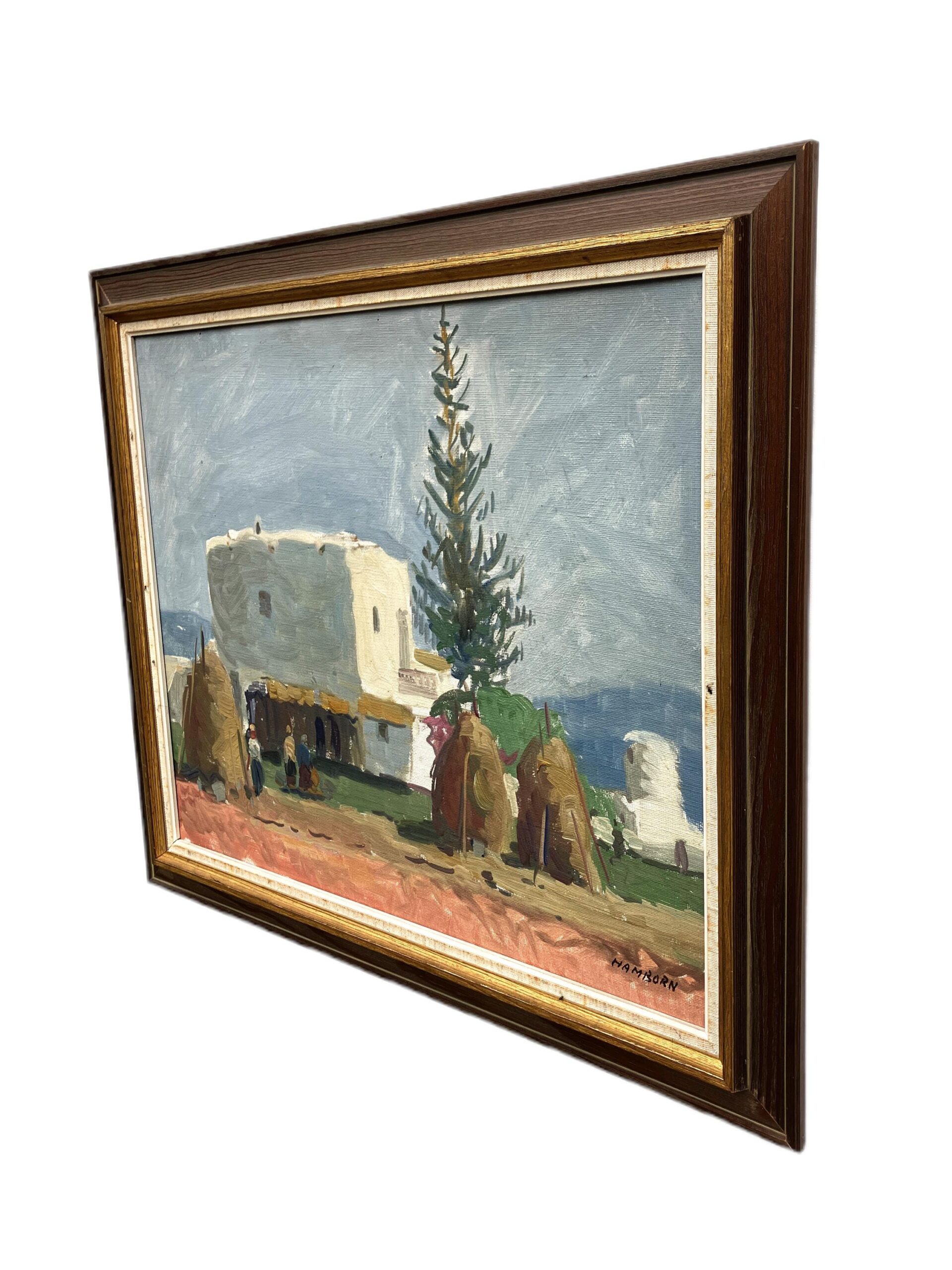 Mediterranean Village Scene, Swedish Vintage Oil Painting, European Decor, Axel Hamborn - Image 6