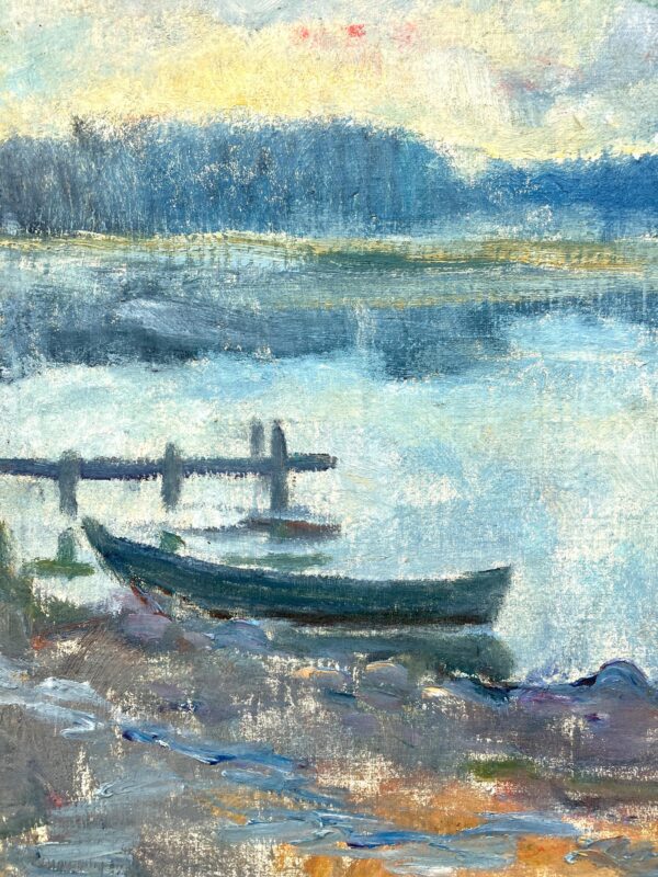 Large Coastal Seascape with Boats, Vintage Oil Painting, Scandinavian Coastal Decor