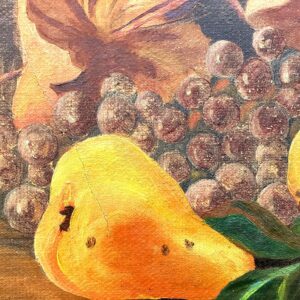 Still Life Painting Pears Grapes Autumn Leaves, Vintage Oil Painting, Cottage Decor - Image 5