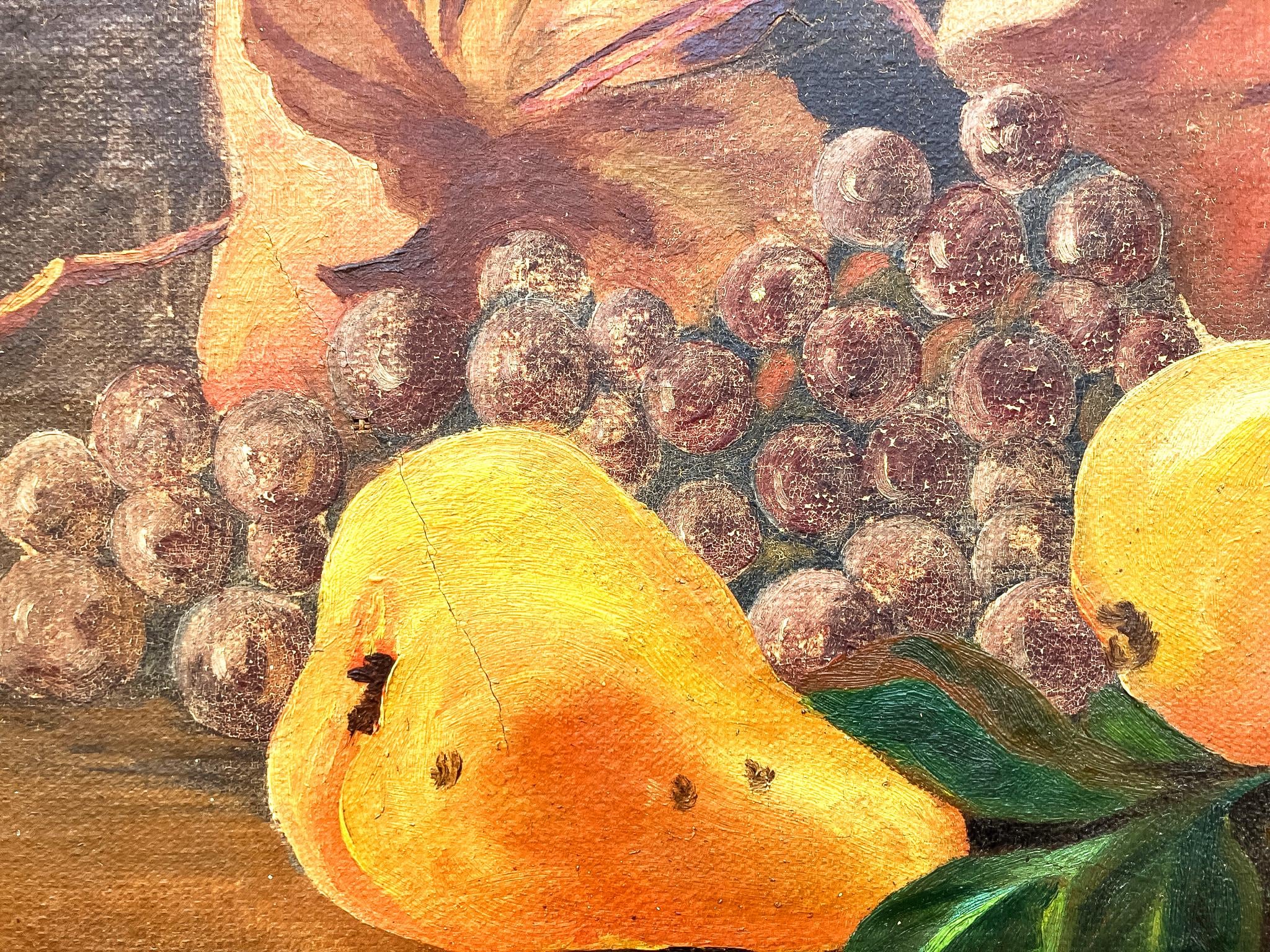 Still Life Painting Pears Grapes Autumn Leaves, Vintage Oil Painting, Cottage Decor - Image 5